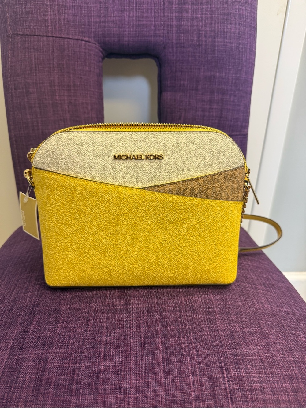 Michael Kors Medium Jet Set Dome Yellow Colorblock Crossbody Bag